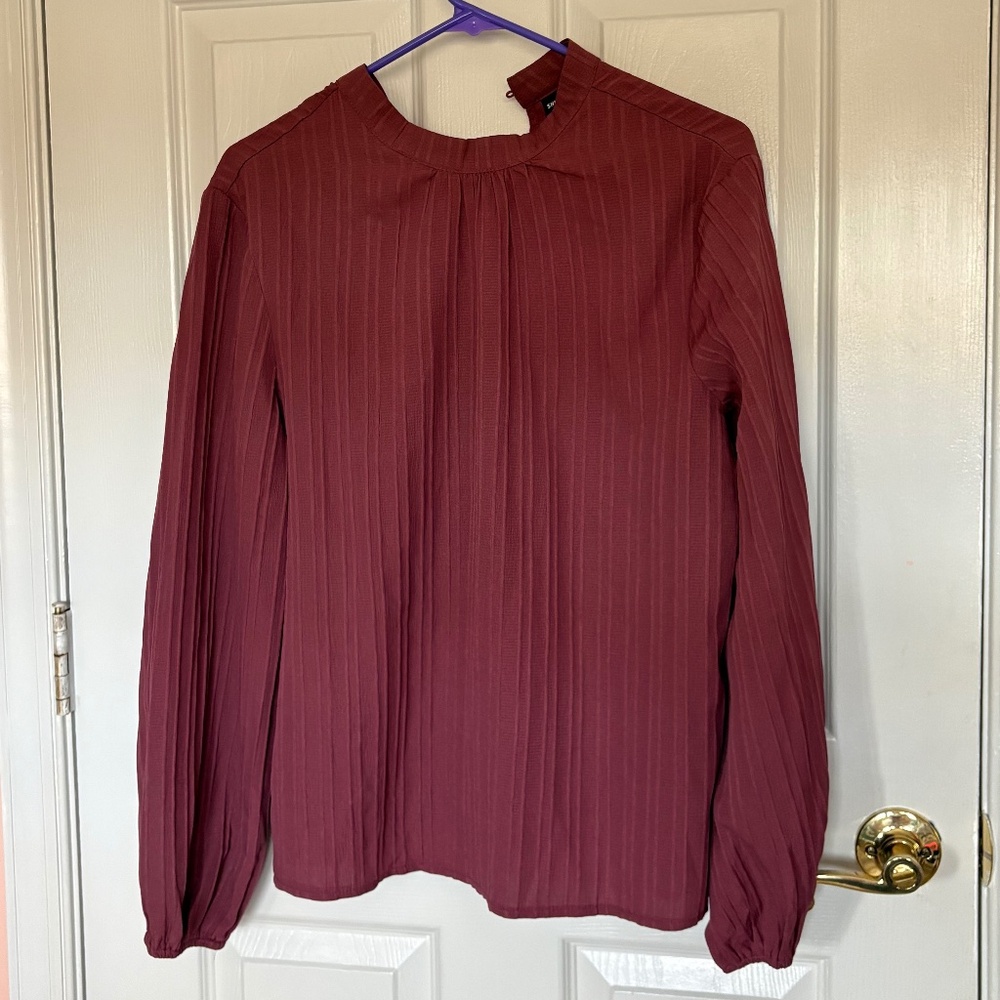 🌹 SHEIN Burgundy Pleated Blouse | Size L